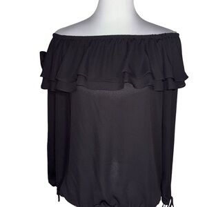 Michael Kors Black Off Shoulder Ruffle Blouse
